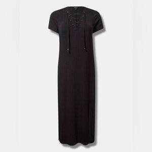 torrid Black Lace-Up Short Sleeve Maxi Dress